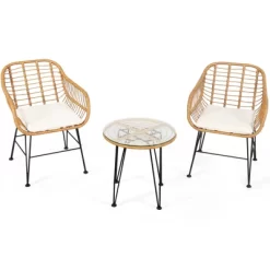 Tangkula 3 Pieces Patio Furniture Set W/Tempered Glass Coffee Table Set For Garden And Backyard White/Red/Turquoise/Grey/Black Cushions -Tangkula GUEST cc875fd9 513b 427d b8f9 3e329be836a1