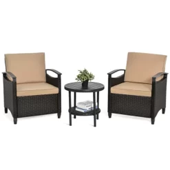 Tangkula 3-Piece Rattan Sofa Chair Patio Conversation Set With Coffee Table & Cushions 15 Tangkula 3-Piece Rattan Sofa Chair Patio Conversation Set With Coffee Table & Cushions -Tangkula GUEST cca4b970 472c 4986 a00c 73389f7e17bc