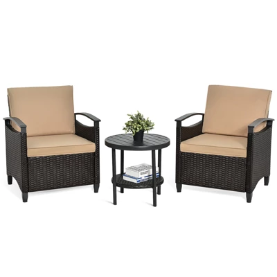 Tangkula 3-Piece Rattan Sofa Chair Patio Conversation Set With Coffee Table & Cushions 9 Tangkula 3-Piece Rattan Sofa Chair Patio Conversation Set With Coffee Table & Cushions - Image 7
