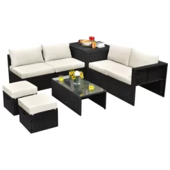 Tangkula 8PCS Patio Conversation Set Sectional Sofa Set, All-Weather PE Rattan, Tempered Glass Table & Washable Cushion Covers 20 Tangkula 8PCS Patio Conversation Set Sectional Sofa Set, All-Weather PE Rattan, Tempered Glass Table & Washable Cushion Covers -Tangkula GUEST cce8beb9 8871 412f be23 f0f0df2111b4