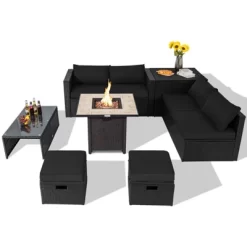 Tangkula 9 Pieces Outdoor PE Rattan Wicker Sectional Sofa With 42" Gas Fire Pit Table Space-Saving Patio Conversation Set With Storage Box Black/Grey/Navy/Red/Turquoise/Off White 26 Tangkula 9 Pieces Outdoor PE Rattan Wicker Sectional Sofa With 42" Gas Fire Pit Table Space-Saving Patio Conversation Set With Storage Box Black/Grey/Navy/Red/Turquoise/Off White -Tangkula GUEST cd14617e 801a 49f3 8811 67de8bb143e3