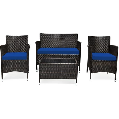 Tangkula 4-Piece Patio Rattan Wicker Conversation Furniture Set Sofa Chair Table Set 17 Tangkula 4-Piece Patio Rattan Wicker Conversation Furniture Set Sofa Chair Table Set - Image 15