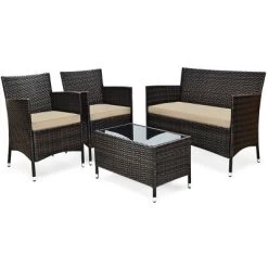Tangkula 4-Piece Patio Rattan Wicker Conversation Furniture Set Sofa Chair Table Set 22 Tangkula 4-Piece Patio Rattan Wicker Conversation Furniture Set Sofa Chair Table Set -Tangkula GUEST cd173eec d5e1 4cdf 8381 217341256cf5