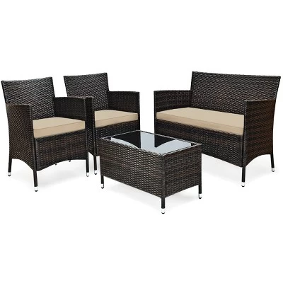 Tangkula 4-Piece Patio Rattan Wicker Conversation Furniture Set Sofa Chair Table Set 8 Tangkula 4-Piece Patio Rattan Wicker Conversation Furniture Set Sofa Chair Table Set - Image 6