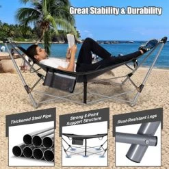 Tangkula Portable Folding Hammock Free Standing Hammock W/ Stand-Folds&Carrying Bag&Anti-Slip Buckle&Storage Pocket -Tangkula GUEST cd260716 5384 4e53 a93c cb5ae42406f7