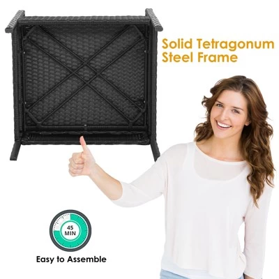 Tangkula Patio Rattan 4PCS Cushioned Chair Side Table Set Bistro Set Classic Furniture Single Sofa Thick Cushion Loveseat For Garden Black/Grey 5 Tangkula Patio Rattan 4PCS Cushioned Chair Side Table Set Bistro Set Classic Furniture Single Sofa Thick Cushion Loveseat For Garden Black/Grey - Image 3