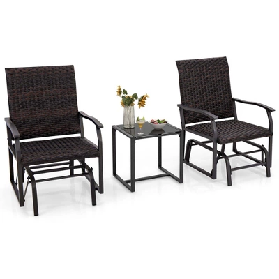 Tangkula 3 PCS Patio Gliding Set Wicker Swing Glider Furniture Set W/ Tempered Glass Coffee Table 6 Tangkula 3 PCS Patio Gliding Set Wicker Swing Glider Furniture Set W/ Tempered Glass Coffee Table - Image 4