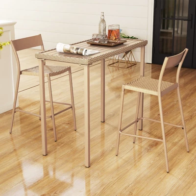 Tangkula 3 Pieces Patio Bar Table Set Outdoor Bar Height Table & 2 Armless Chairs 4 Tangkula 3 Pieces Patio Bar Table Set Outdoor Bar Height Table & 2 Armless Chairs - Image 2