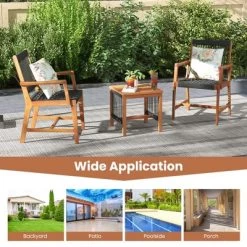 Tangkula 3 PCS Solid Acacia Wood Patio Set All-Weather Rope Woven Chair Garden Poolside -Tangkula GUEST cd88758f fcc8 4345 b58c a05ffdfedbb7
