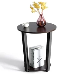 Tangkula 2-Tier Industrial Round End Table Metal Sofa Side Table W/ Storage Shelf -Tangkula GUEST cd8c0b3f 9f15 4d27 afe0 edf5708d172f