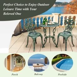 Tangkula Rose Design Bistro Set Antique Aluminum Bench Patio Garden Chair For Outdoor Green -Tangkula GUEST cd9ac8d0 3304 4051 8147 e789c236841d