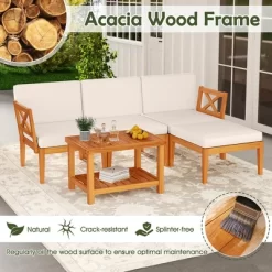Tangkula L Shaped Outdoor Furniture Set 5 Pieces Acacia Wood Patio Conversation Set Modular Outdoor Lounge Sofa Set W/Cushions -Tangkula GUEST cda028d0 0955 44c9 b593 bfc0c59ffc5d