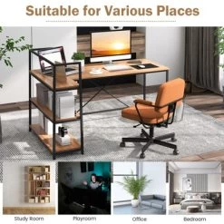 Tangkula 59" L-Shaped Computer Desk Large Reversible Corner Desk W/ Storage Shelves Space-Saving Writing Table PC Laptop Gaming Desk Black + Walnut -Tangkula GUEST cda18fa5 7ee6 4edd a82f abb7cabef9ec