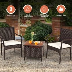 Tangkula 3 PCS Patio Furniture Set PE Wicker Bistro Set W/Acacia Wood Coffee Table & Umbrella Hole For Backyard Garden Poolside 16 Tangkula 3 PCS Patio Furniture Set PE Wicker Bistro Set W/Acacia Wood Coffee Table & Umbrella Hole For Backyard Garden Poolside -Tangkula GUEST cdb5955e 68cb 47c7 9f8b bfdc3bd0fc05