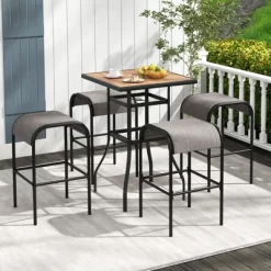 Tangkula 5-Piece Patio Dining Set W/ Umbrella Hole Metal Frame & Breathable Fabric Seat