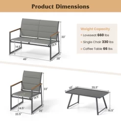 Tangkula 4 Piece Patio Furniture Set Outdoor Metal Conversation Set W/ Padded Fabric Seat -Tangkula GUEST ce085b4f afb6 4baf aeed 5ff80ca94594