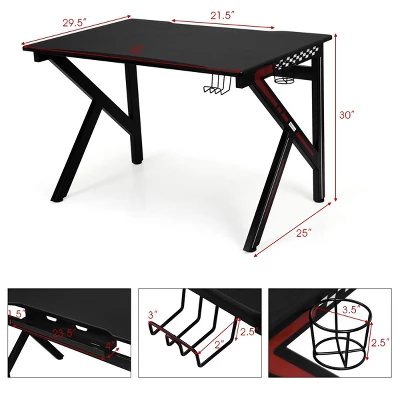 Tangkula K-Shape Gaming Desk Computer PC E-Sports Table W/ Cup Holder Hook Black 9 Tangkula K-Shape Gaming Desk Computer PC E-Sports Table W/ Cup Holder Hook Black - Image 7