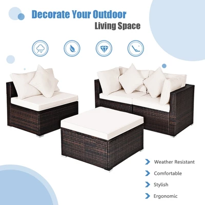 Tangkula 4PCS Rattan Patio Sofa Conversation Set Outdoor Furniture Set W/ Cushion 5 Tangkula 4PCS Rattan Patio Sofa Conversation Set Outdoor Furniture Set W/ Cushion - Image 3
