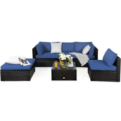 Tangkula 6PCS Patio Rattan Furniture Set Outdoor Sectional Sofa Set W/Coffee Table & Ottoman Black/Navy/Turquoise/Red/Brown -Tangkula GUEST ce37827a 7018 4377 b5d8 77955c1e080c
