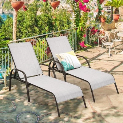 Tangkula 2 PCS Outdoor Chaise Lounge Chair Adjustable Reclining Bed With Backrest& Armrest Gray 4 Tangkula 2 PCS Outdoor Chaise Lounge Chair Adjustable Reclining Bed With Backrest& Armrest Gray - Image 2
