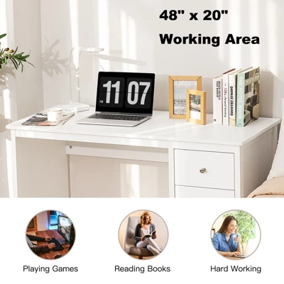 Tangkula Computer Desk Writing Table W/3 Drawers Workstation For Home Office White/Black 7 Tangkula Computer Desk Writing Table W/3 Drawers Workstation For Home Office White/Black - Image 5