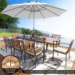 Tangkula 9 PCS Patio Dining Set W/ 8 Chairs Acacia Wood Table Top Umbrella Hole For Yard -Tangkula GUEST cebf7f41 14cc 4b5a ac93 2c6ee02769d4