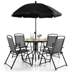 Tangkula 6PCS Patio Garden Dining Set W/ Round Table & 4 Folding Chairs & Umbrella 15 Tangkula 6PCS Patio Garden Dining Set W/ Round Table & 4 Folding Chairs & Umbrella -Tangkula GUEST cec6f368 c12a 4118 ad9c 6d208ad38fc3
