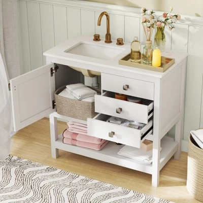 Tangkula Bathroom Vanity Unit W/ Basin W/ Extra Wide Granite Countertop Ceramic Sink 3 Tangkula Bathroom Vanity Unit W/ Basin W/ Extra Wide Granite Countertop Ceramic Sink - Image 2