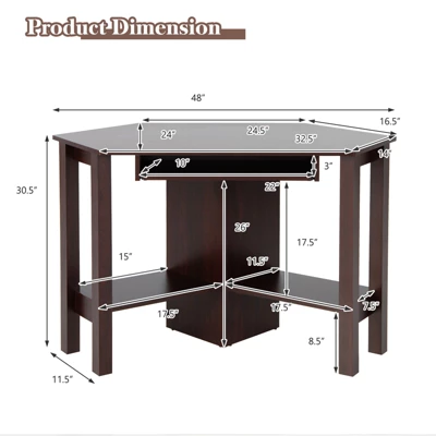 Tangkula Wooden Corner Computer Desk With Drawer Office Study Table Black/Walnut/White 6 Tangkula Wooden Corner Computer Desk With Drawer Office Study Table Black/Walnut/White - Image 4