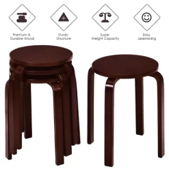 Tangkula Set Of 4 Stacking Bentwood Stool Round Dining Chair Backless Bar Stool -Tangkula GUEST cf5062d6 3e9b 4929 a024 0ad197520c1f