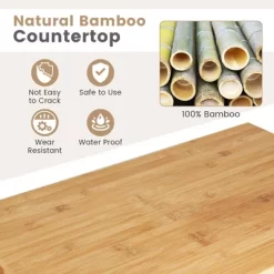 Tangkula 3-Tier Kitchen Island Cart Rolling Service Trolley W/ Bamboo Top Shelves -Tangkula GUEST cfc9a2c3 433e 42c2 a795 f3a633bb1c80