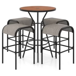 Tangkula 5 PCS Patio Bistro Set Round Table W/ 1.6" Umbrella Hole & 4 Stools Metal Frame -Tangkula GUEST cfd97793 3f11 46ad 8003 12885940ab19