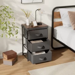 Tangkula 1pc/2pcs Dresser With 3 Drawers, Fabric Storage Organizer Tower Unit Tall Nightstand Bedside Table With Removable Lid For Bedroom -Tangkula GUEST cfdda789 67b5 4c35 b05c 085db0af52ca