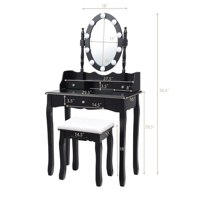 Tangkula Mirrored Vanity Table Set Lighted Makeup Dresser W/ Drawers 4 Tangkula Mirrored Vanity Table Set Lighted Makeup Dresser W/ Drawers - Image 2