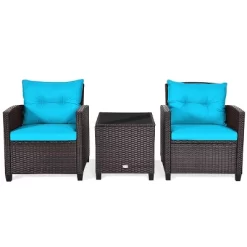 Tangkula 3PCS Wicker Cushioned Conversation Set Outdoor Rattan Furniture W/Beige/Red/Black/Navy/Off White/Turquoise Cushions -Tangkula GUEST d02f3dec bbd2 47e1 9f93 309bd3a82957