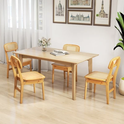 Tangkula Rattan Dining Chairs Set Of 4 Kitchen Dining Chairs W/ Simulated Rattan Backrest 5 Tangkula Rattan Dining Chairs Set Of 4 Kitchen Dining Chairs W/ Simulated Rattan Backrest - Image 3