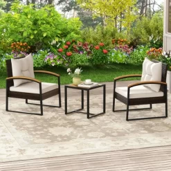 Tangkula 3PCS Patio Wicker Furniture Set PE Wicker Furniture Conversation Set W/ Acacia Wood Table -Tangkula GUEST d0692b29 a6e8 4a8b 99d3 ed11087209f1