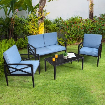 Tangkula 4-Piece Outdoor Aluminum Patio Conversation Set Cushioned Sofa Chair With Coffee Table 4 Tangkula 4-Piece Outdoor Aluminum Patio Conversation Set Cushioned Sofa Chair With Coffee Table - Image 2