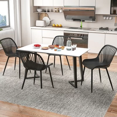 Tangkula Plastic Dining Chair Set Of 4 W/ Metal Legs Cutout Backrest Curved Seat 6 Tangkula Plastic Dining Chair Set Of 4 W/ Metal Legs Cutout Backrest Curved Seat - Image 4