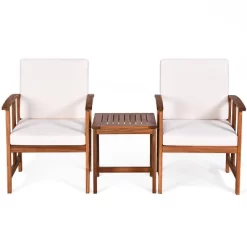 Tangkula 3-Piece Outdoor Acacia Wood Sectional Conversation Sofa Set With Cushions