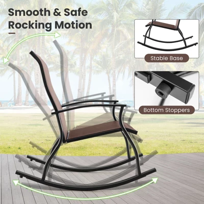 Tangkula Set Of 2 Outdoor Rocking Chair Patio Rocker W/ Breathable Fabric Brown 6 Tangkula Set Of 2 Outdoor Rocking Chair Patio Rocker W/ Breathable Fabric Brown - Image 4