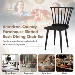 Tangkula 4 PCS Dining Chair Windsor High Spindle Back Wood Kitchen Chairs W/ Rubber Wood Frame -Tangkula GUEST d112471b da5b 430c a26f ab78fb83e7d8