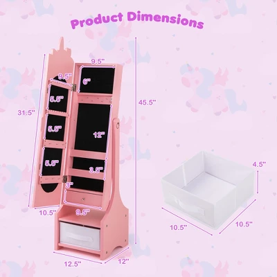 Tangkula Kids Jewelry Cabinet W/ Full-Length Mirror 2 Adjustable Tilt Angles Drawer Pink 10 Tangkula Kids Jewelry Cabinet W/ Full-Length Mirror 2 Adjustable Tilt Angles Drawer Pink - Image 8