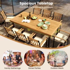 Tangkula Acacia Wood Dining Table For 8 People, 79" Large Rectangular Patio Table With Built-in Umbrella Hole -Tangkula GUEST d12fc2b6 dd8f 41e8 9835 a2a9d3b59530