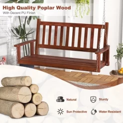 Tangkula Wooden Porch Swing 2-Person Hanging Swing Chair W/ Adjustable Galvanized Metal Chains -Tangkula GUEST d15beee0 eb4a 4dca b464 31209244f152