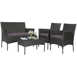 Tangkula 4PCS Rattan Furniture Set Cushioned Sofa Coffee Table Backyard Porch Patio Grey -Tangkula GUEST d1b3d929 8378 4449 a383 f51949bb268d