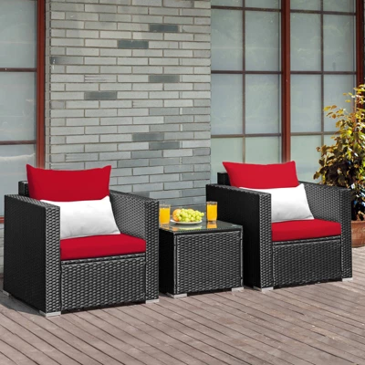 Tangkula 3PCS Patio Rattan Furniture Conversation Set With 2 Cushioned Sofas & Coffee Table For Outdoor 4 Tangkula 3PCS Patio Rattan Furniture Conversation Set With 2 Cushioned Sofas & Coffee Table For Outdoor - Image 2