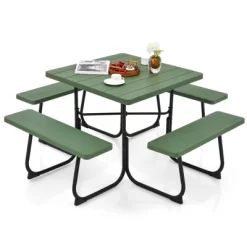 Tangkula 8-person Square Picnic Table Bench Set Outdoor Picnic Table With 4 Benches & Umbrella Hole 500 LBS Capacity Black/Grey/White/Green -Tangkula GUEST d1d4fe49 adc5 428c 8a85 b89c0486df3b