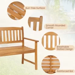 Tangkula 2-Person Outdoor Bench Patio Wooden Bench With Ergonomic Backrest & Armrests All-weather Acacia Wood Frame 43"x 22" 16 Tangkula 2-Person Outdoor Bench Patio Wooden Bench With Ergonomic Backrest & Armrests All-weather Acacia Wood Frame 43"x 22" -Tangkula GUEST d1d89b52 3a53 4af7 8ed4 a7f2a1474838
