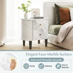 Tangkula 2PCS Nightstand W/ 2 Drawers Faux Marble Bedside Table For Small Space 17 Tangkula 2PCS Nightstand W/ 2 Drawers Faux Marble Bedside Table For Small Space -Tangkula GUEST d1f9127b 9b17 47cf b08d 145b53d0c511